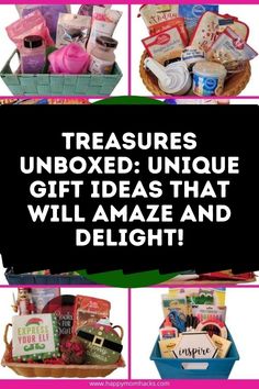 the words treasures unboxed unique gift ideas that will amaze and delight