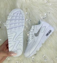 Swarovski Bling Nike Air 90 Women's Custom White Sneakers | Etsy Rack Closet, Tie Sneakers, Shoe Rack Closet, Nike Air Max For Women, Womens Tie, Girls Sneakers, Nike Air Max 90, Converse All Star, Chicago Il