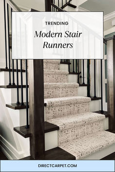 Modern Farmhouse stair runner trends Stair Runners Ideas Hardwood, Vinyl Plank Flooring Stairs, Farmhouse Stair Runner, Modern Stair Runner, Stair Runner Ideas, Gray Stair Runner, Staircase Renovation, Farmhouse Stairs, Black Stairs