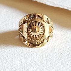 Solid brass sun design ring with tribal modern style design. The natural handcrafting markings render a unique perfectly imperfect character to each piece. Arrives in logo drawstring protective pouch Design Circle, Modern Style Design, Sun Design, Sun Designs, In Logo, Handmade Brass, Brass Ring, Perfectly Imperfect, Artisan Craft