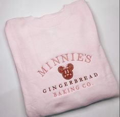 Cute & Trendy, Christmas, Winter Sweater, Minn ie Mouse Embroidered Pink Gingerbread Cookie Crewneck Sweatshirt only!  Each are gently & carefully handmade. Limited Quantity no refunds or returns. I do not accept returns. Please triple check all details (including address) before you place your order. The seller is not held responsible for lost or missing packages. Once the package is marked as shipped with tracking number provided, it is customer's responsibility to follow up with shipping carr Disneyland Outfits Winter Christmas, Christmas Disney Outfits, Disney Winter Outfits, They Always Leave, Disneyland Outfit Winter, Minnie Gingerbread, Disney Christmas Outfits, Christmas Disneyland, Christmas At Disney