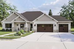 this is an artist's rendering of a two - story house with garages