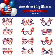 american flag glasses with balloons and streamers