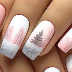 Simple Nail Acrylic Designs, Christmas Tree Nail Art Designs, Simple Design Nail Art, Short Christmas Gel Nails, Real Nails Manicure Ideas, Nail Aesthetic Instagram, Nails Art Winter, Spring Gel Nails Ideas, Christmas Nail Trends