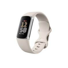 an image of a white smart watch with heart rate and activity tracker on the wrist