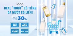 an advertisement for cosmetics products with the price tag 30 % off