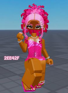 an animated image of a woman with pink hair and big eyes, in a low - poly pose