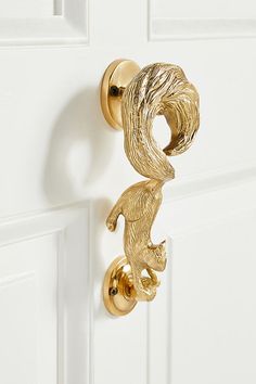 a gold door handle with an animal on it's side and the letter c in the middle