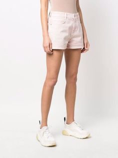 Stella McCartney embroidered-logo mid-rise Shorts - Farfetch Stella Mccartney Jeans, Mid Rise Shorts, Pink Cotton, All About Fashion, Cotton Shorts, Pale Pink, Stella Mccartney, White Shorts, Light Pink