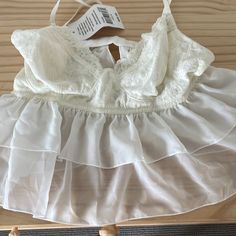 Can We Worn Under Blazer Or By It’s Self For A Cute Top Or As A Bra Flirty White Camisole Top, Sheer Lace Summer Bra, White Bra For Spring Loungewear, White Camisole Bra With Lace Trim, White Lace Trim Camisole Bra, White Spring Loungewear Bra, Spring White Loungewear Bra, White Cami For Spring, White Ruffled Camisole For Brunch