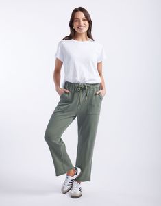 DESCRIPTION Ultra comfortable and oh-so-stylish, you'll love the Raw Edge Lounge Pant from White & Co. Crafted from super soft un-brushed French Terry, these lounge pants are an everyday must-have! These stylish pants feature an elastic waistband, relaxed straight-leg silhouette, front patch pockets and back jet pockets. Considered details like the matching drawcord, top stitch detail colour pop bar tack and raw finished hem elevate these weekend essentials. Still browsing? Discover our full range of women's clothing or explore our collection of women's pants. FEATURES & FIT Elastic waistband Matching drawcord with orange bar tack Straight leg silhouette Ankle length Front patch pockets with top stitch detail Back welt jet pockets Designed in Australia True to size Fit: Model (blonde) is u Casual Soft-washed Wide Leg Pants, Casual Wide Leg Soft-washed Bottoms, Soft-washed Pants For Spring Loungewear, Soft-washed Wide Leg Loungewear Pants, Casual Soft-washed Sweatpants For Loungewear, Relaxed Fit Soft-washed Bottoms For Leisure, Casual Soft-washed Bottoms For Fall, Comfortable Soft-washed Bottoms For Leisure, Casual Soft-washed Bottoms For Lounging