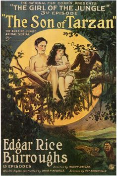 an old movie poster for the son of tarazann with two women sitting on a tree branch