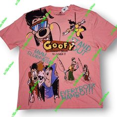 100% Authentic And Brand New Disney Parks Merchandise Disney Parks The Goofy Movie Vintage Screen Art Screen Art Of Goofy, Pj Pete, Max Goof, Bobbie Zimuruski, And Powerline Jersey Knit Short Sleeves Ribbed Crew Neck 60% Organic Cotton, 40% Polyester Pink Fun T-shirt For Disney Fan Events, Pink Cartoon Print Top For Disney Fan Events, Pink Disney Tops For Summer, Playful Pink Top For Disney Fan Events, Pink Disney T-shirt With Letter Print For Fan Events, Disney Pink T-shirt For Disney Fan Events, Pink Disney Cotton T-shirt, Disney Pink Tops With Letter Print, Pink Disney Short Sleeve T-shirt