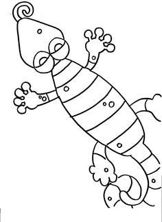 a black and white drawing of a cartoon lizard with its legs spread out in the air