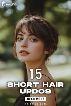 Short Hair Styles Updo Casual, Low Updo Short Hair, Simple Bridesmaid Hair Short, Short Hairstyle Up Do, Short Hair Updo With Bangs, Hair Updos For Prom, Updos For Short Hair Easy, Hair Updos With Bangs, Very Short Hair Updo