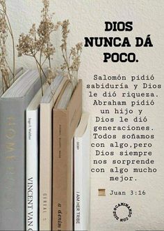 some books are stacked on top of each other in front of a white wall with the words dios nunca da poco