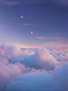 the sky is filled with clouds and stars