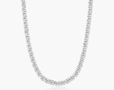 Formal Diamond Tennis Necklace With Chain, Elegant White Gold Tennis Necklace, Formal White Gold Tennis Necklace With Chain, Timeless White Gold Diamond Necklace With Box Chain, Formal White Gold Diamond Necklace With Box Chain, Formal Silver Diamond Necklace With Box Chain, Silver Diamond Necklace With Box Chain For Formal Events, Silver Diamond Necklace With Box Chain For Formal Occasions, Formal Round Tennis Necklace With Box Chain