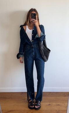 4 Ways To Wear / The Denim Boiler Suit — ANGIE SMITH / STYLE Denim Boiler Suit Outfit, Denim Jumpsuit Outfit Winter, Boiler Suit Street Style, Denim Jumpsuit Street Style, Denim Jumpsuit Fall, Boiler Suit Outfit, Jumpsuit Fall Outfit, Jean Jumpsuit Outfit, Jumpsuit Outfit Winter