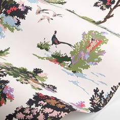 an image of a wallpaper with birds and flowers on it's back side