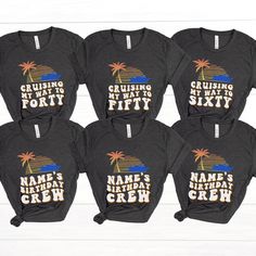 Heading out on cruise to celebrate a family or friends milestone 40th, 50th, or 60th birthday? Our cute matching group cruise shirts can be personalized for the celebrant and make the perfect picture for a group photo in front of or on the ship! Message us if you're looking for a different colored shirt option. [ I M P O R T A N T ] Please make sure to check out current shipping/processing times as well as sizing PRIOR to ordering. Orders cannot be canceled or modified once placed. For any quest 50th Birthday Cruise, Birthday Cruise Shirt, Group Cruise Shirts, Birthday Cruise, Funny Birthday Shirts, Group Cruise, Cruise Shirts, Holiday Day, Cruise Shirt