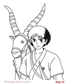 an anime character with long horns and a goat's head in front of him