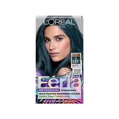 Visit our store L'Oréal Paris Feria Multi-Faceted Shimmering Permanent Hair Color. Tropical Teal L'Oreal Paris Feria is a brilliant permanent hair color that never leaves hair dull or flat. The shimmering formula is long-lasting and suitable for all hair types. Features This shimmering teal blue hair color with 3X highlights delivers intensified, brilliant results Nourishing Formula Seals and smooths, never leaving hair dull or flat Features a prismatic color spectrum custom-blended by master co Loreal Paris Feria, Feria Hair Color, Blue Black Hair Color, Multicolor Hair, Edgy Hair Color, Light Brunette, Blue Black Hair, Hair Color Pastel, Permanent Hair Dye