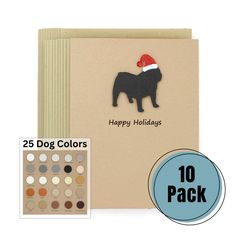 a card with a dog wearing a santa hat and the words happy holidays on it