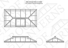 an architectural drawing of the roof and side section of a building, with three sections labeled in