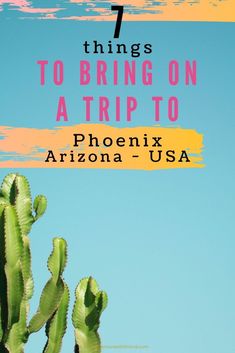 a cactus with the words 7 things to bring on a trip to arizona - usa