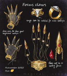 an image of some gold jewelry items on a black background with text describing the different types of rings and their uses