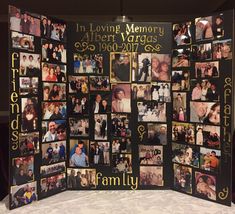 a collage of family photos is displayed on a table with the words in loving memory