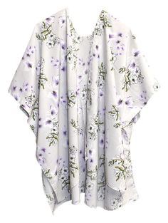 Light Gray Floral / Purple Kimono Shawl - Chic Meadow Boutique One Size Spring Scarf Wrap, White Shawl For Beach In Spring, White Shawl For Spring, One Size Spring Shawl Wrap, One Size Shawl Wrap For Spring, Purple Kimono, Beautiful Kimono, Beautiful Kimonos, Grey Floral