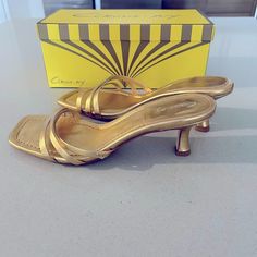 Circus Ny By Sam Edelman, Gold Kitten Heels- 2 Inch, Brand New In Box, Never Worn, Size 8 1/2 Gold Square Toe Heels With 4-inch Heel, Gold Heels With Heel Loop And Medium Width, Fitted Gold Heels With Square Toe, Gold Fitted Square Toe Heels, Gold High Heel Kitten Heels With Padded Heel, Gold Low Heel Synthetic Heels, Gold Synthetic Low Heel Shoes, Gold Synthetic Low Heel Heels, Gold Spring Kitten Heels With Padded Heel