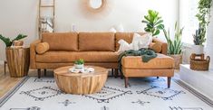 a living room filled with furniture and potted plants