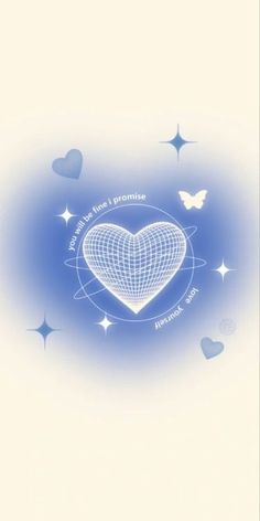 the heart is surrounded by stars and hearts on a white background with blue hues