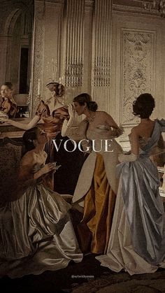 an image of a magazine cover with women in evening gowns looking at each other