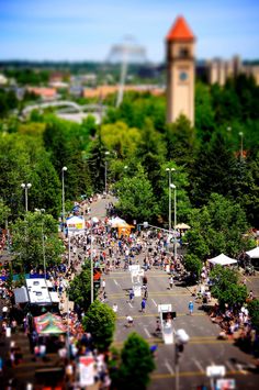 an aerial view of people walking on the street