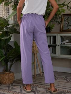 Brand Name: RomildiStyle: CasualWaist Type: HIGHDecoration: PocketsFabric Type: BroadclothPant Style: Pencil PantsMaterial: CottonMaterial: PolyesterFit Type: RegularLength: Full LengthAge: Ages 18-35 Years OldSeason: SummerClosure Type: DrawstringGender: WOMENModel Number: Women Pants9238Pattern Type: SolidFront Style: PleatedColors: Khaki,Gray,Green,Black,PurpleSize: S M L XL 2XL 3XL 4XL 5XLFit for: Women,Girls,Ladies,Female,FemininoFabric: No ElasticityType: Cotton Linen Pants WomenSeason: Sp Straight Leg Solid Color Beach Bottoms, Straight Leg Beach Bottoms In Solid Color, Beach Straight Leg Bottoms Solid Color, Vacation Straight Leg Bottoms In Solid Color, Casual Plain Straight Pants, Casual High Waist Pants, Non-stretch Purple Trousers, Casual Purple Straight Leg Bottoms, Casual Purple Harem Pants For Summer