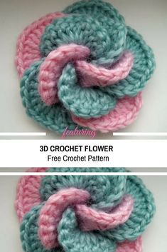 two crochet flower patterns, one is pink and the other is aqua blue