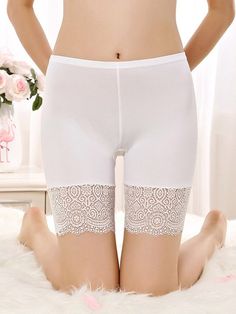 UOOZEE White Mid-thigh Length Summer Shorts, White Fitted Pajama Shorts, Spring White Above Knee Bottoms, White Above Knee Spring Bottoms, White Above Knee Shorts For Summer, White Above-knee Spring Bottoms, White Stretch Knee-length Shorts, White Biker Shorts For Spring, Beige Skin