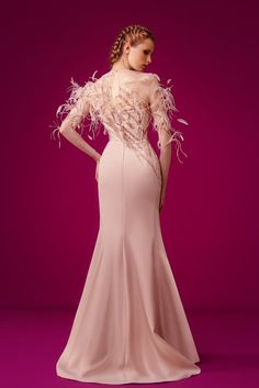 Description Pink Column, Long dress Fitted, Long Sleeves Jewel neckline Beaded sequins, Feather Dry Clean Evening Dress Made in Lebanon GA 6624 Soft Pink Dress, Bespoke Wedding Dress, Pink Evening Dress, Long Sleeves Dress, Line Pattern, Dress Fitted, Jewel Neckline, Pattern Embroidery, Mermaid Skirt