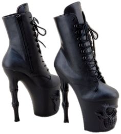 Black High Heel Boots For Halloween, Halloween High Heel Platform Boots, Pleaser Heels, Open Toe Boots, 3d Skull, Pleaser Shoes, Witch Fashion, Black Platform Heels, Stiletto Boots