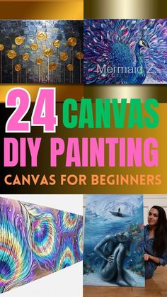 the cover of 24 canvas painting canvass for beginners, with images of peacocks and