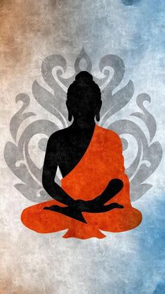 the silhouette of a person sitting in a lotus position on a blue and gray background