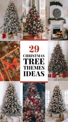 christmas tree themes with red and white ornaments in different styles, sizes and colors for the holiday season