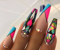 Check out @simonelovee ❤️ Valentine Nails, Colorful Nails, Nail Swag, Acrylic Nails Coffin, Fabulous Nails, Coffin Nails Designs, Beautiful Nail Art, Nail Art Summer, Pretty Acrylic Nails