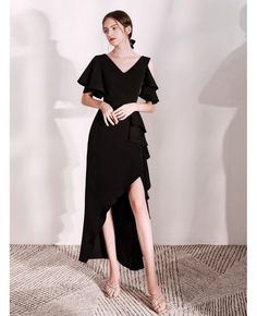 Shop hi-lo long black formal dress with cape sleeves online. All instock with free shipping. Pro since 2009. Elegant Cape Sleeves Maxi Dress For Banquet, Elegant Maxi Dress With Asymmetrical Hem For Party Season, Elegant Maxi Dress With Cape Sleeves For Banquet, Elegant High Low Dress For Formal Spring Events, Elegant High Low Dress For Spring Formal, Elegant Spring High Low Dress For Formal Events, Party Evening Dress With Draped Sleeves In Maxi Length, Maxi-length Evening Dress With Draped Sleeves For Party, Elegant High Low Dress For Prom Evening