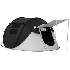 an image of a tent that is in the shape of a dog house with its door open