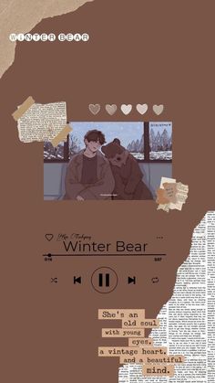 an image of a man and woman sitting in front of a window with the words winter bear on it